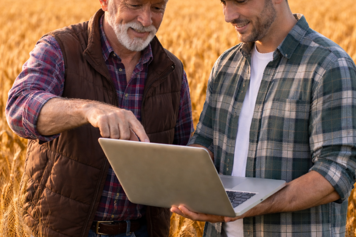 Farmers with laptop